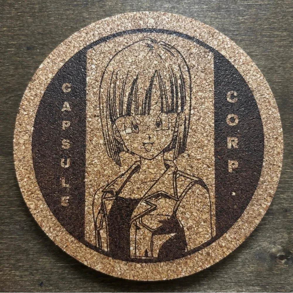 Dragon Ball Z Bulma Laser Engraved Cork Coasters Bundle of 2